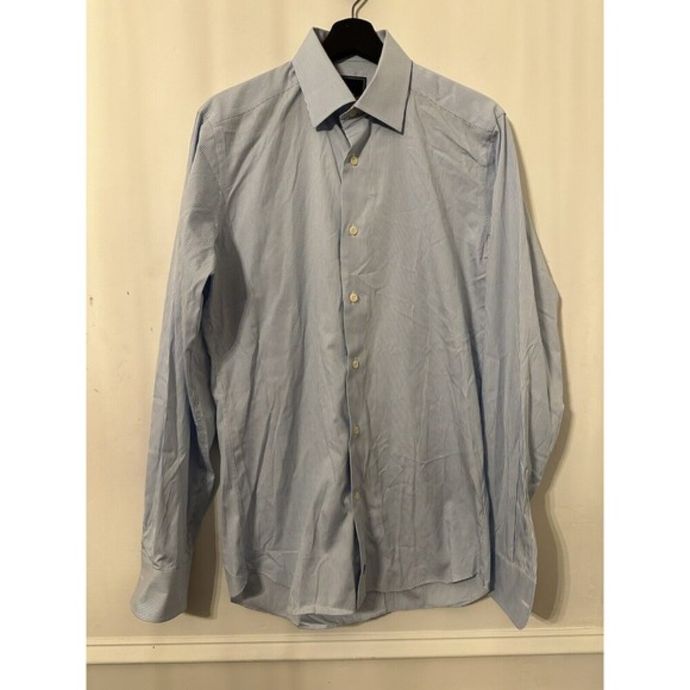 David Donahue Dress Shirt 15 1/2 34/35 Long Sleeve Blue Stripe Button Up Cuff